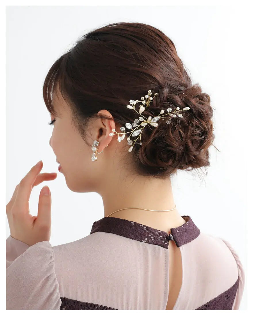ヘアアクセサリー結婚式パールUピンアクセサリーヘアアクセサリーゲストパーティーヘアアクセゴールドお呼ばれ二次会
