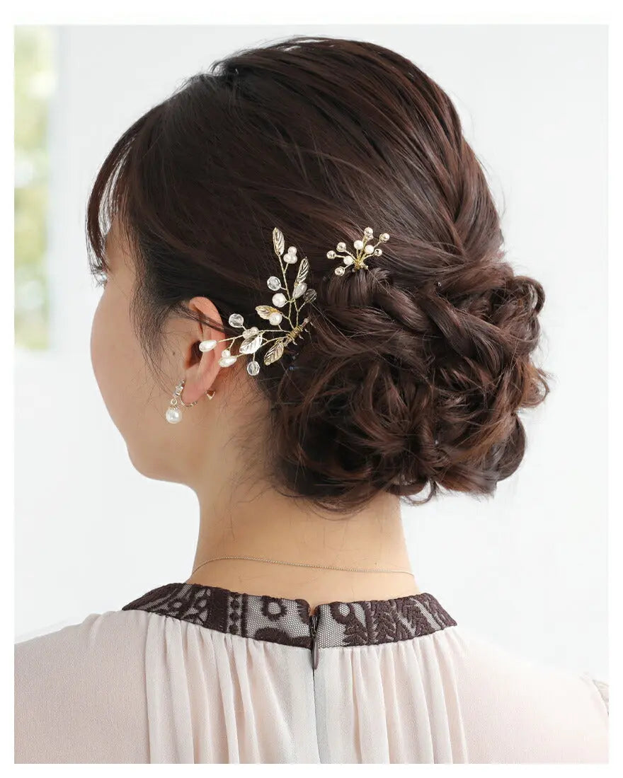 ヘアアクセサリー結婚式パールUピンアクセサリーヘアアクセサリーゲストパーティーヘアアクセゴールドお呼ばれ二次会