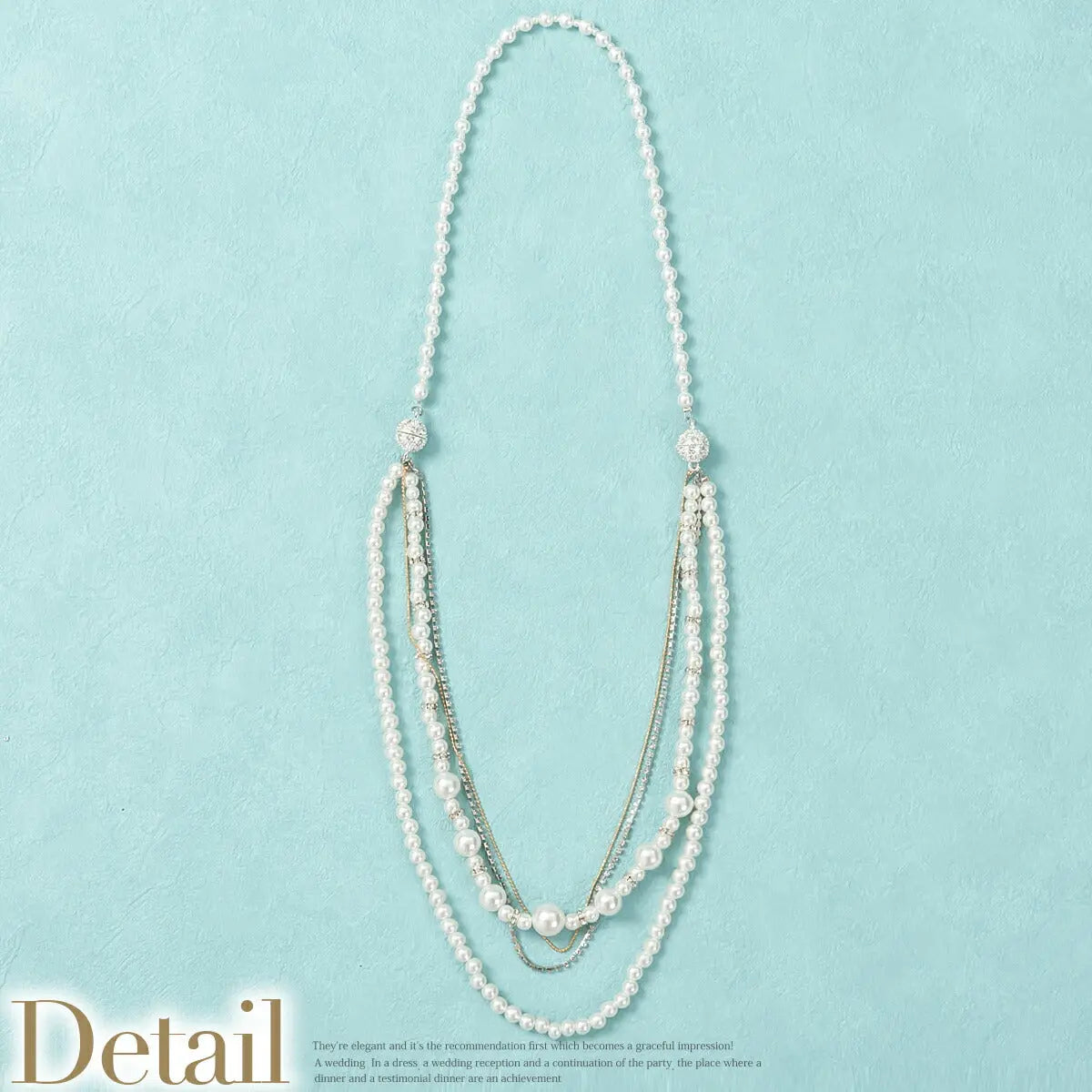 結婚式アクセサリーパールラインストーン二次会お呼ばれパーティーアクセ2連ネックレスパールネックレスロングパールネックレスロングネックレス2way