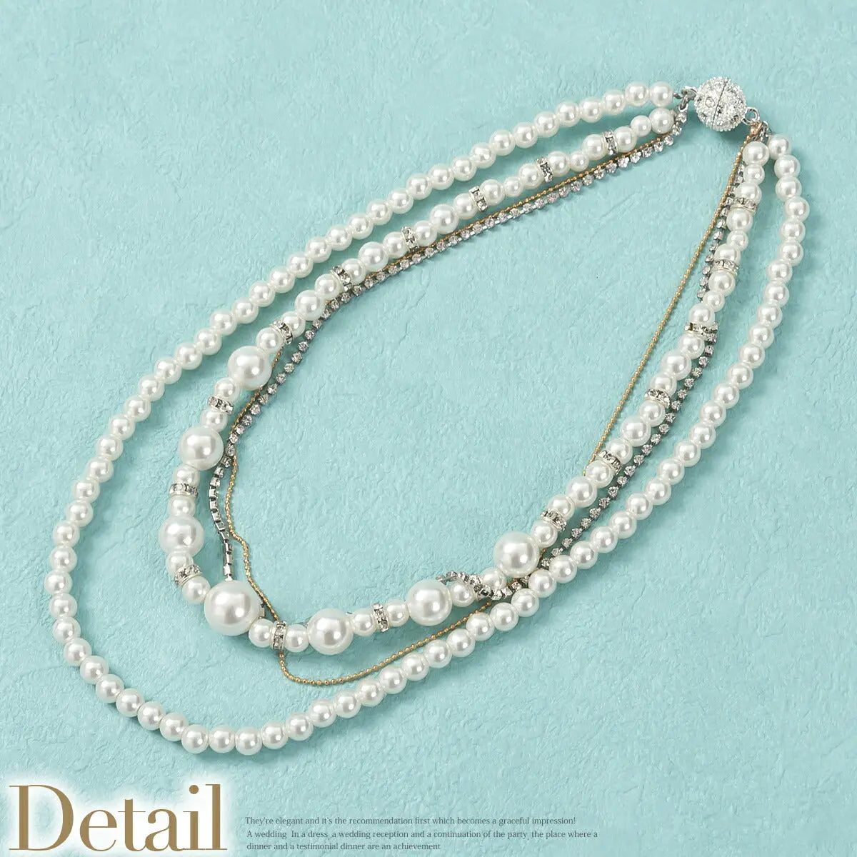 結婚式アクセサリーパールラインストーン二次会お呼ばれパーティーアクセ2連ネックレスパールネックレスロングパールネックレスロングネックレス2way