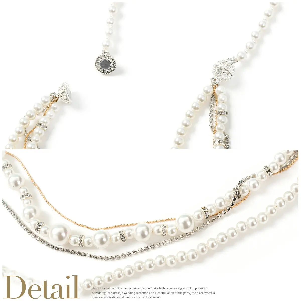 結婚式アクセサリーパールラインストーン二次会お呼ばれパーティーアクセ2連ネックレスパールネックレスロングパールネックレスロングネックレス2way
