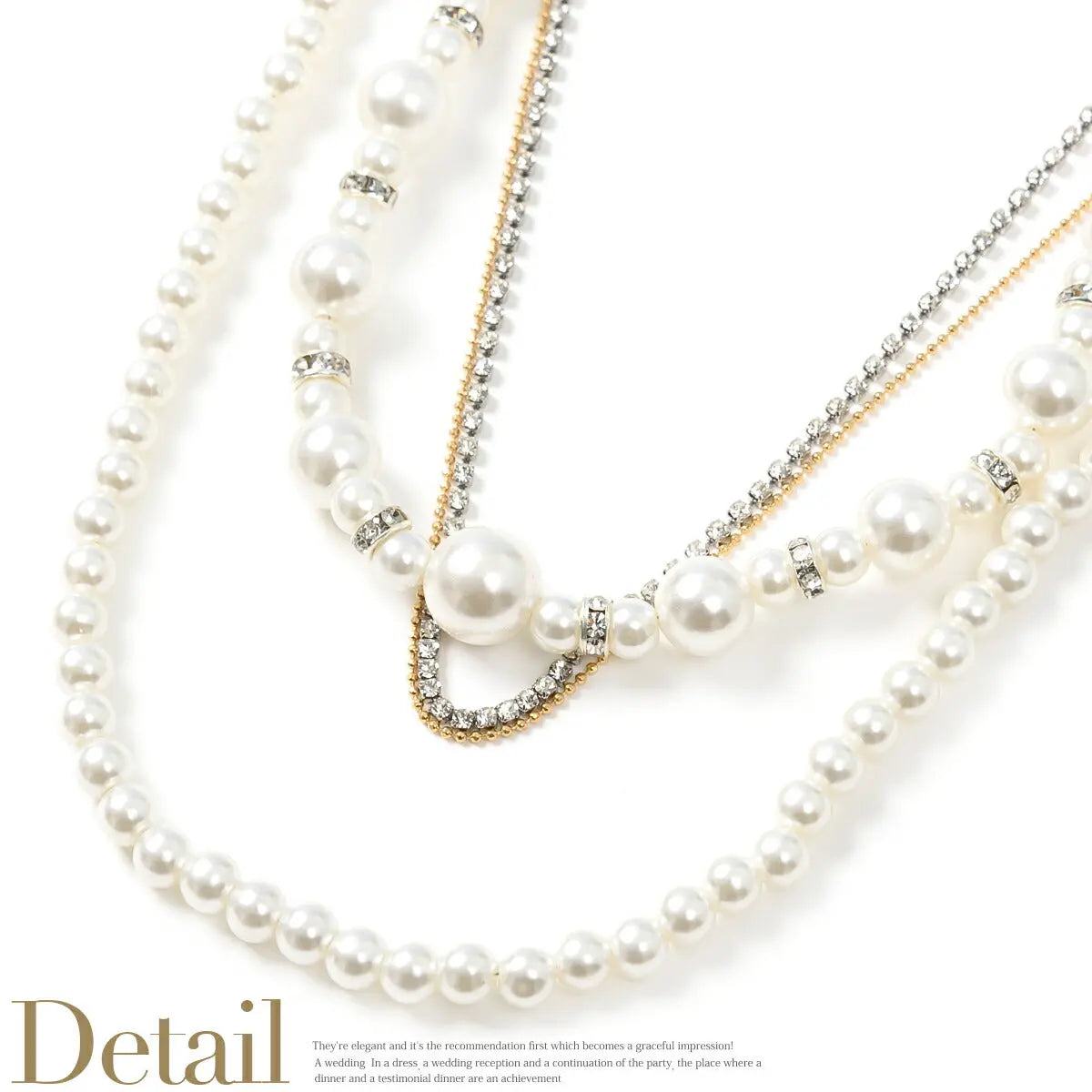 結婚式アクセサリーパールラインストーン二次会お呼ばれパーティーアクセ2連ネックレスパールネックレスロングパールネックレスロングネックレス2way