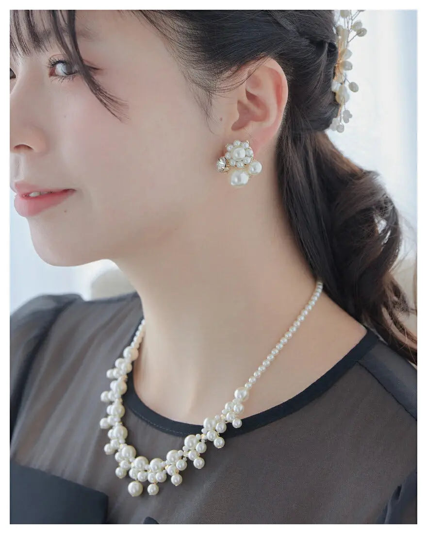 結婚式アクセサリーパールイヤリングピアスお出かけ二次会お呼ばれイミテーションパールクリスタルビジューパーティー