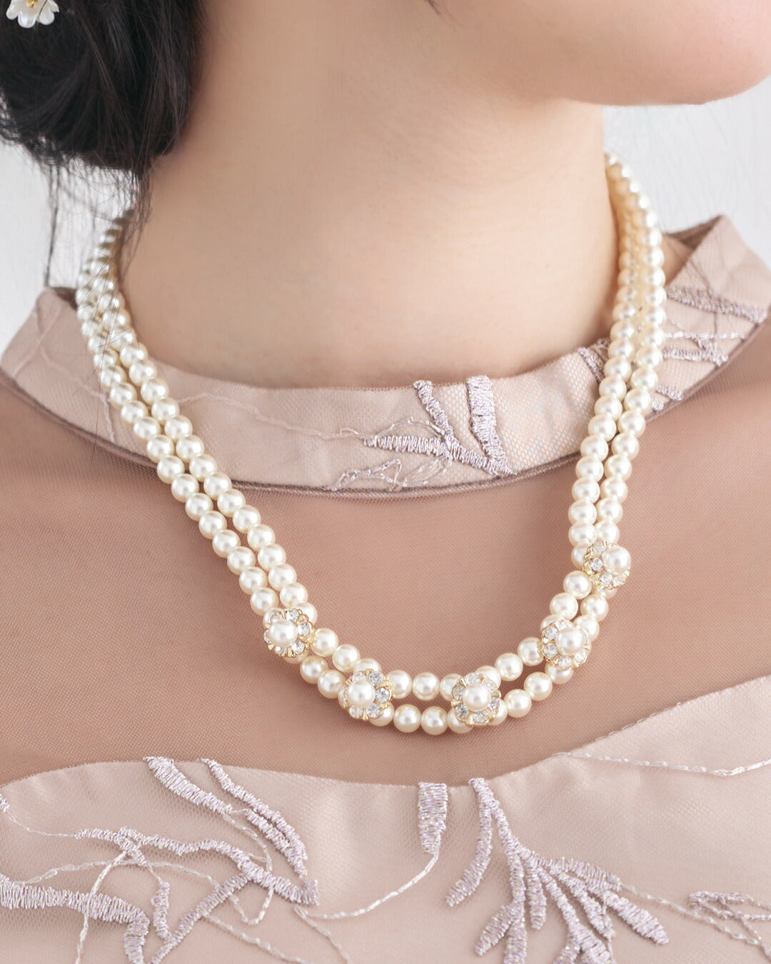 結婚式ネックレスお呼ばれアクセサリーセット可能パーティーパールパールネックレス3WAY