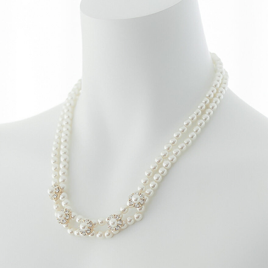 結婚式ネックレスお呼ばれアクセサリーセット可能パーティーパールパールネックレス3WAY