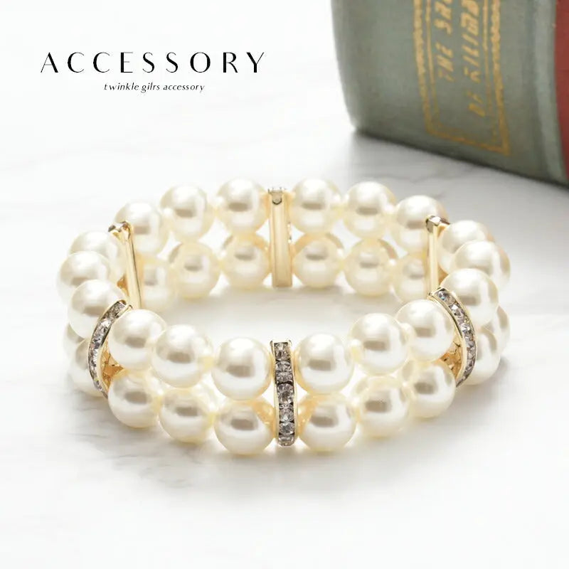 ブレスレット結婚式お呼ばれパーティアクセサリー秋冬パール2連