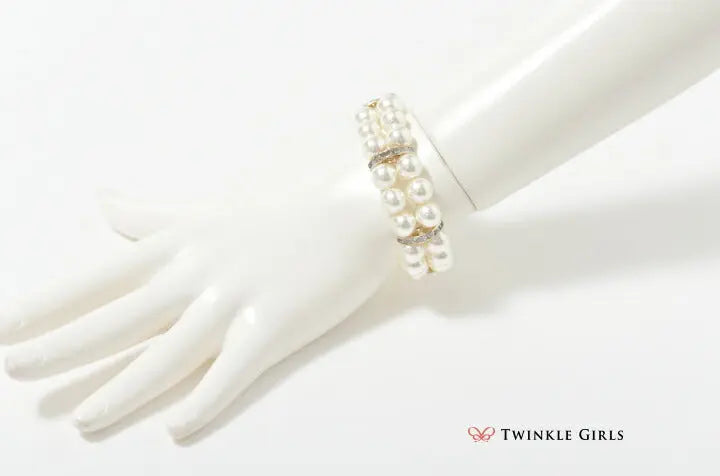 ブレスレット結婚式お呼ばれパーティアクセサリー秋冬パール2連