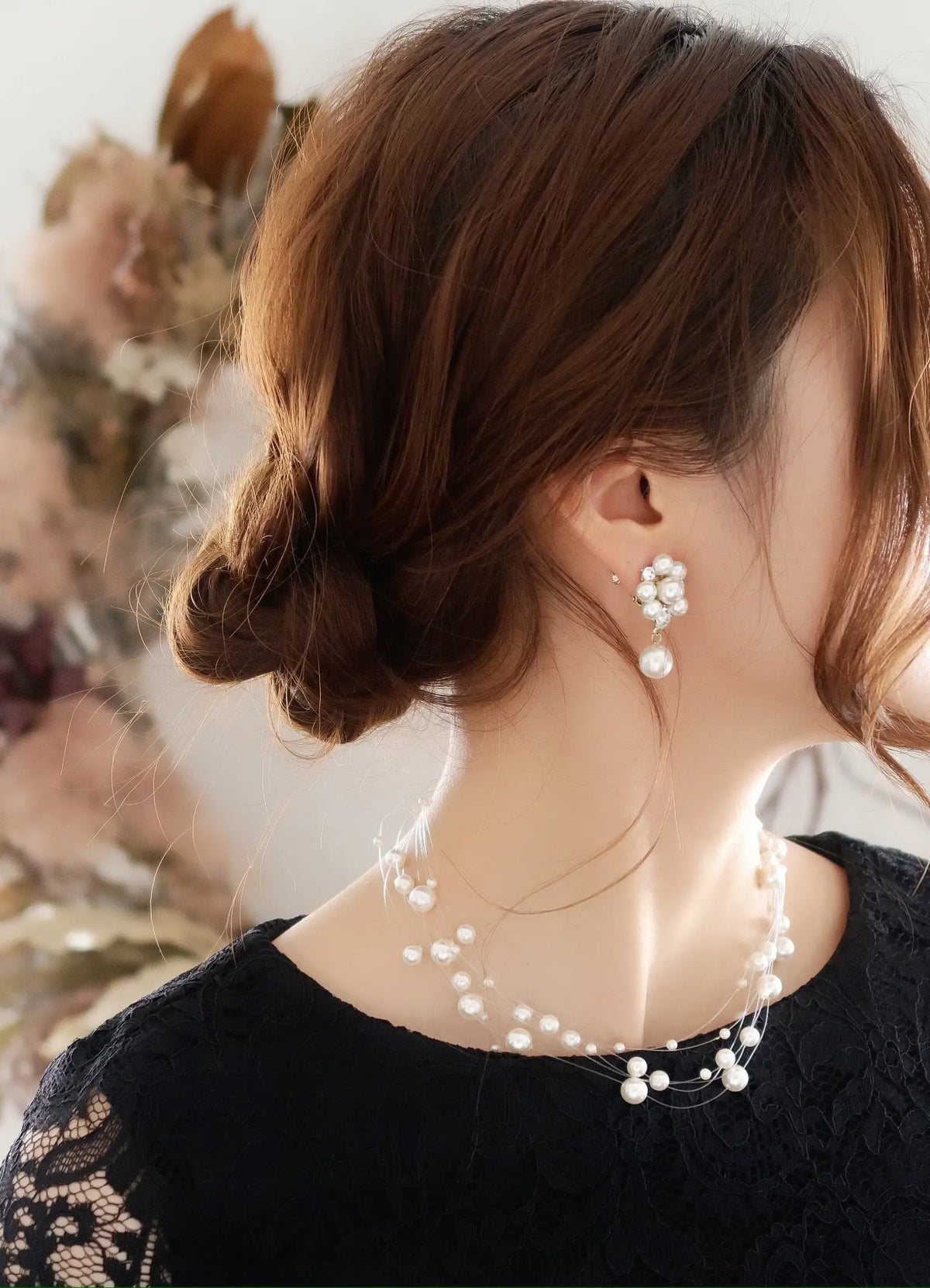 結婚式ネックレスお呼ばれアクセサリーセット可能パーティーパールパールネックレス3WAY