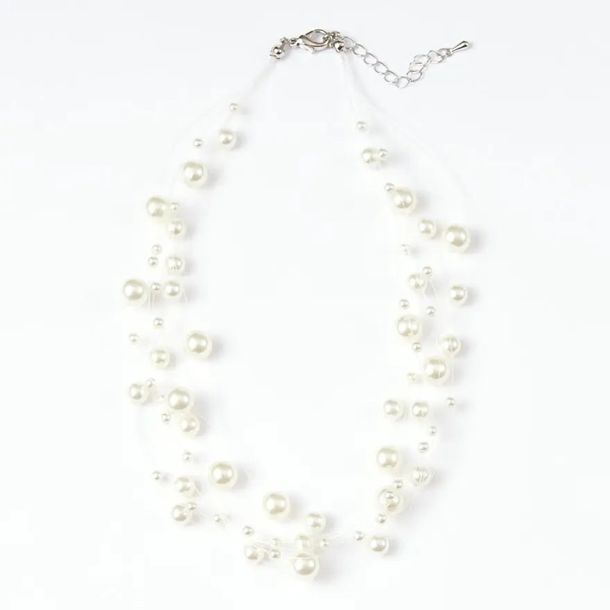 結婚式ネックレスお呼ばれアクセサリーセット可能パーティーパールパールネックレス3WAY