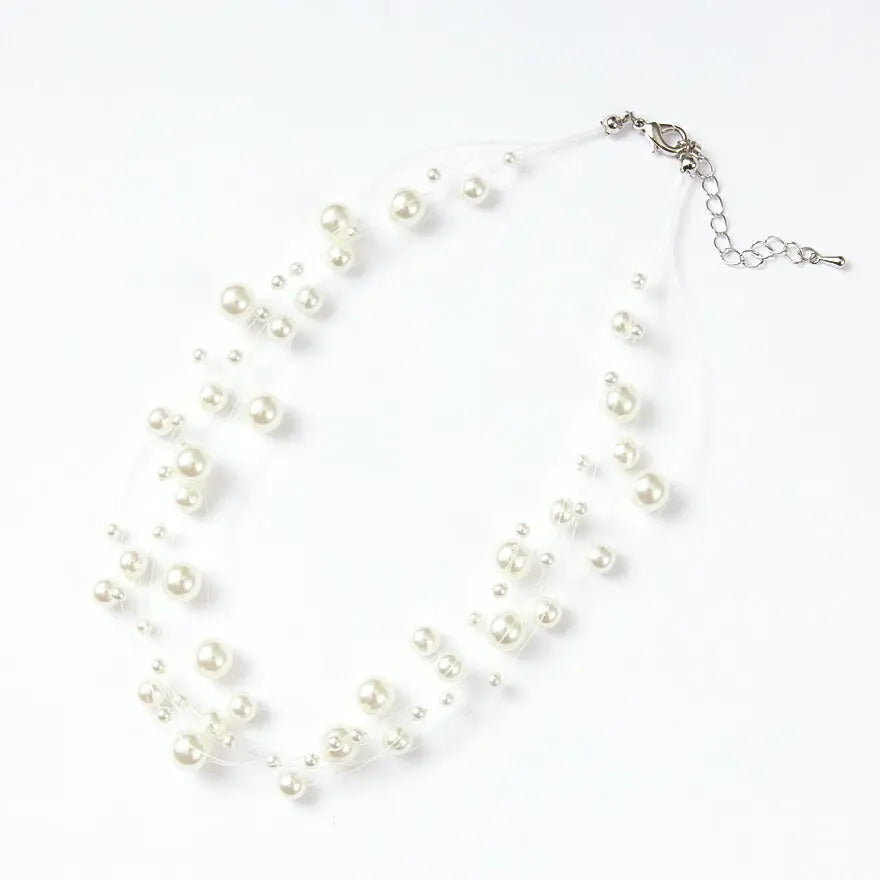 結婚式ネックレスお呼ばれアクセサリーセット可能パーティーパールパールネックレス3WAY