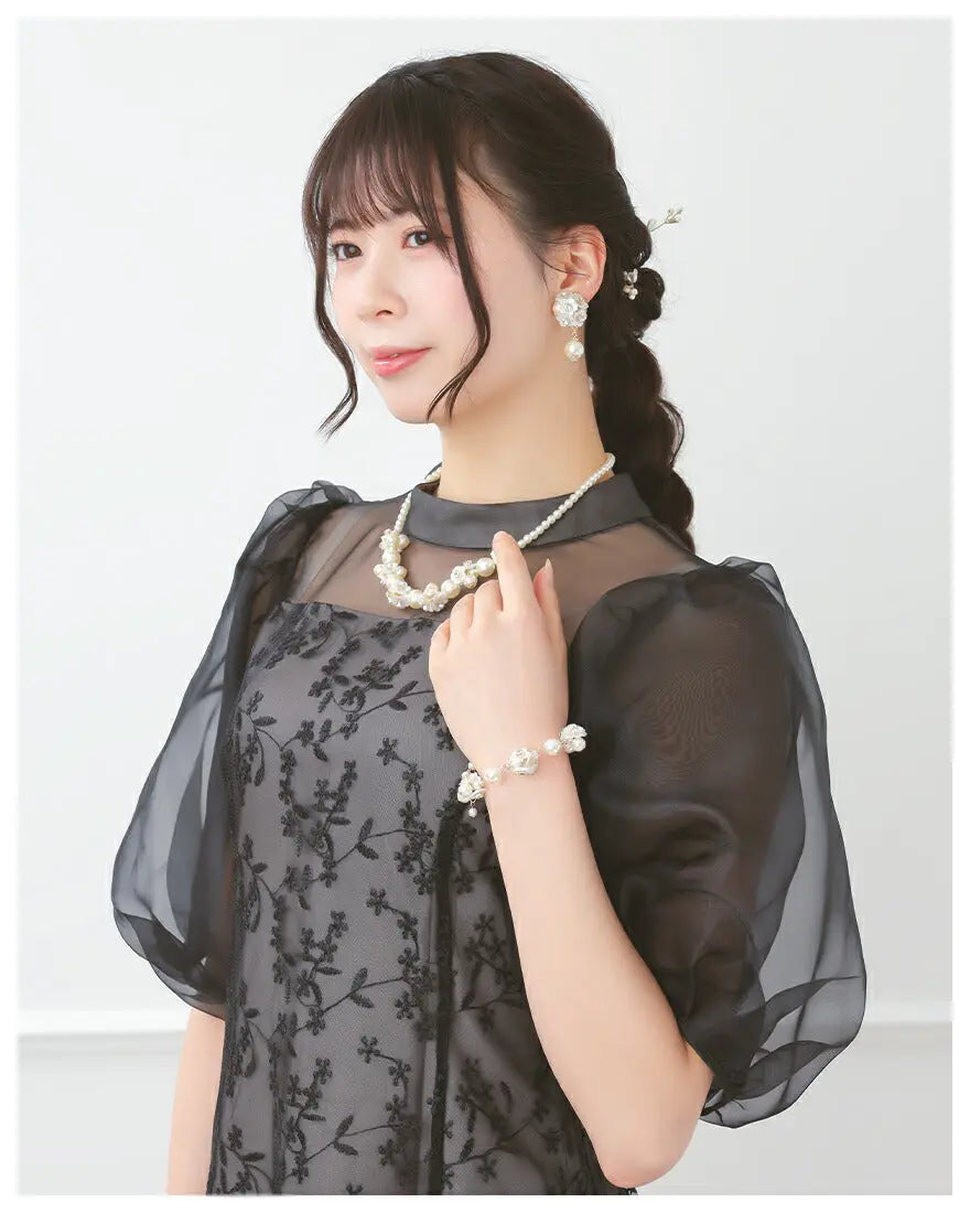ブレスレットアクセサリー結婚式パーティーレディースブーケお花フラワー腕輪ゴールドパールラインストーンフォーマルウェディングシンプルボリューム