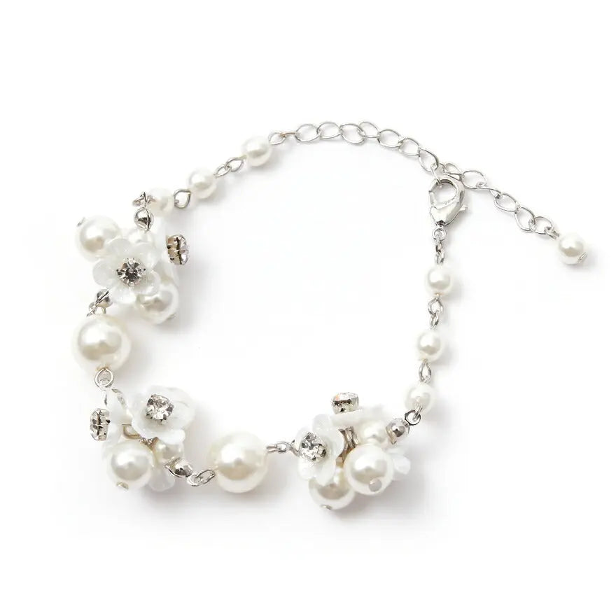 ブレスレットアクセサリー結婚式パーティーレディースブーケお花フラワー腕輪ゴールドパールラインストーンフォーマルウェディングシンプルボリューム