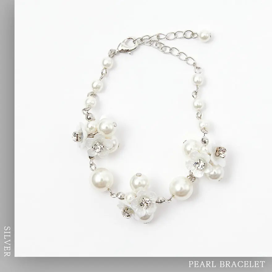 ブレスレットアクセサリー結婚式パーティーレディースブーケお花フラワー腕輪ゴールドパールラインストーンフォーマルウェディングシンプルボリューム