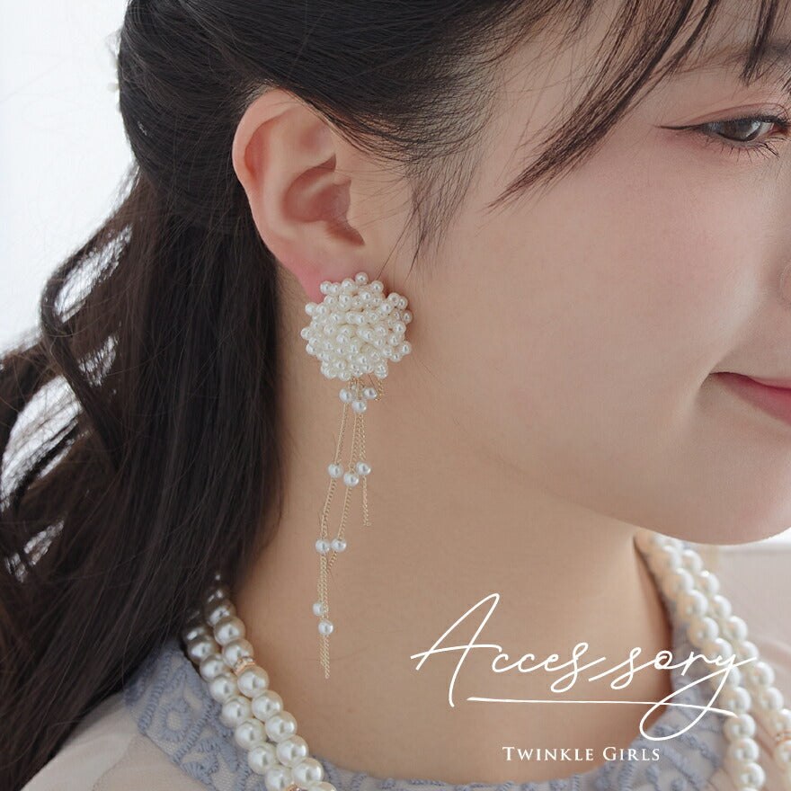 アクセサリー 結婚式 ピアス パール パーティー レディース ブーケ お花 フラワー ゴールド パール タッセルパール フォーマル ウェディング シンプル ボリューム