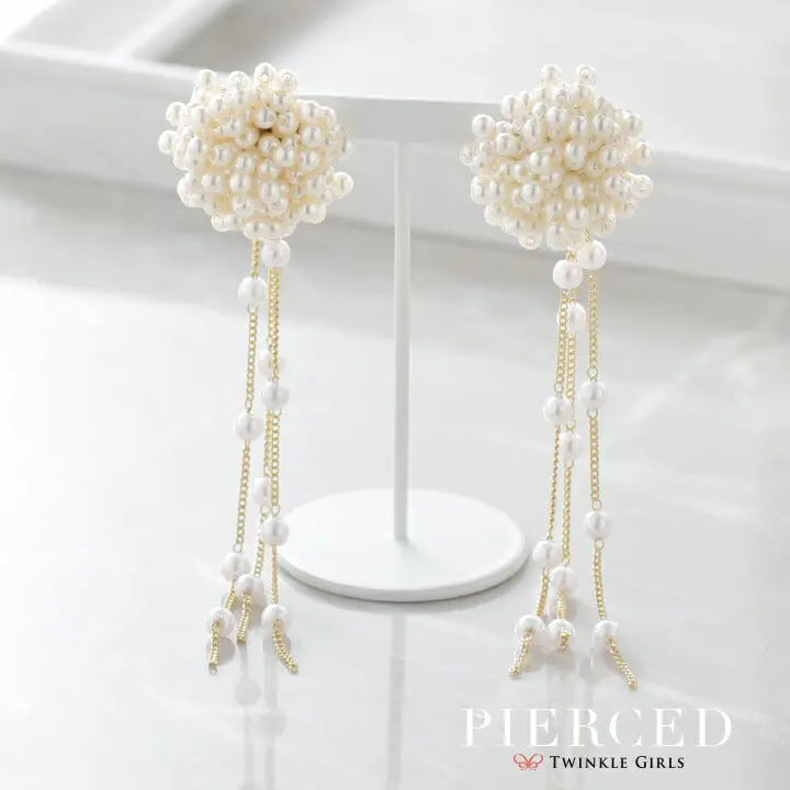 アクセサリー 結婚式 ピアス パール パーティー レディース ブーケ お花 フラワー ゴールド パール タッセルパール フォーマル ウェディング シンプル ボリューム パーティードレス通販TwinkleGIrls