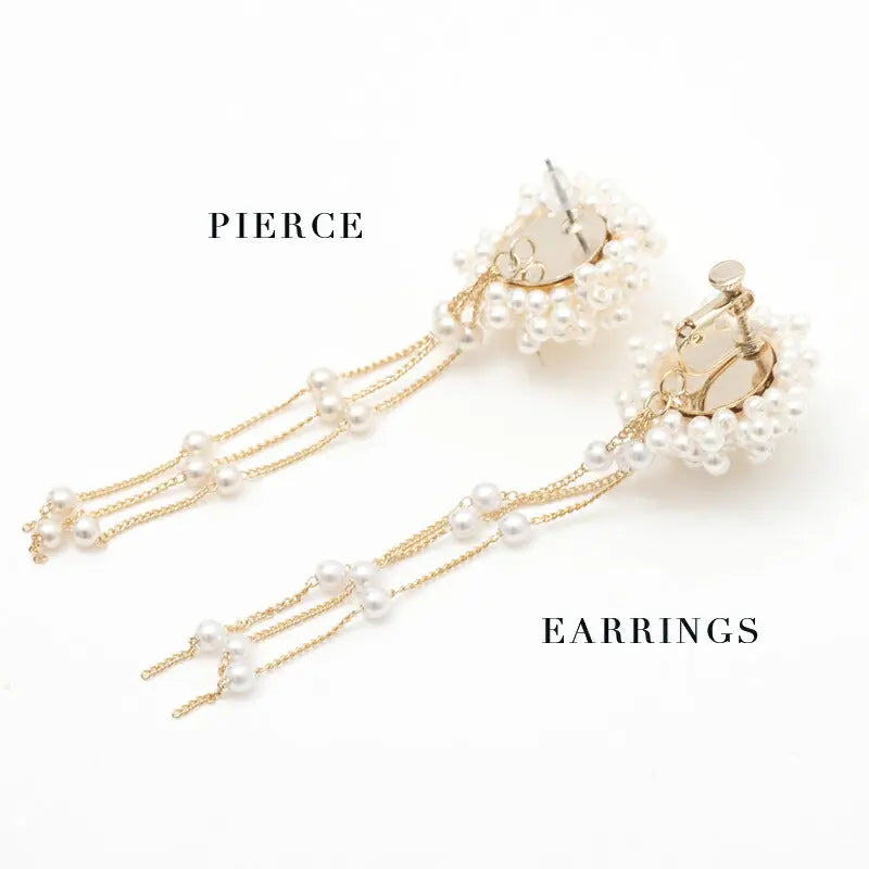 アクセサリー結婚式ピアスパールパーティーレディースブーケお花フラワーゴールドパールタッセルパールフォーマルウェディングシンプルボリューム