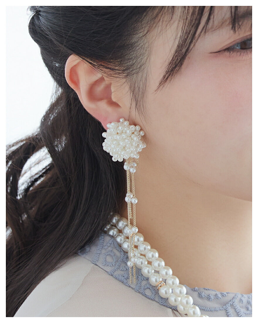 アクセサリー 結婚式 ピアス パール パーティー レディース ブーケ お花 フラワー ゴールド パール タッセルパール フォーマル ウェディング シンプル ボリューム