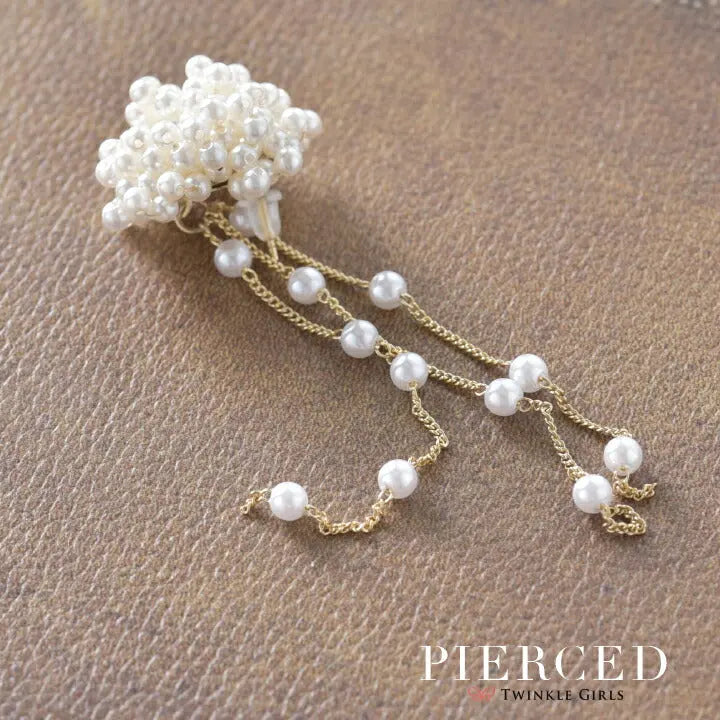 アクセサリー結婚式ピアスパールパーティーレディースブーケお花フラワーゴールドパールタッセルパールフォーマルウェディングシンプルボリューム