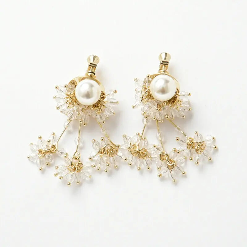 イヤリング 結婚式 パール アクセサリー パーティー レディース ミニクリアタッセルイヤリング 耳飾り ミディアム 1連パール フォーマル ウェディング シンプル ボリューム 二次会 謝恩会 お呼ばれ 披露宴 パーティードレス通販TwinkleGIrls