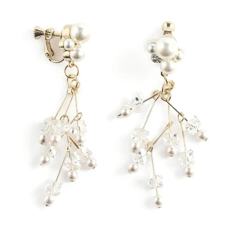 結婚式アクセサリーイヤリングパーティーパール小枝ジグザグレディース耳飾りフォーマルお呼ばれ