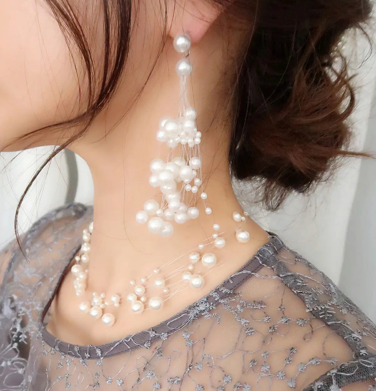 結婚式ネックレスお呼ばれアクセサリーセット可能パーティーパールパールネックレス3WAY