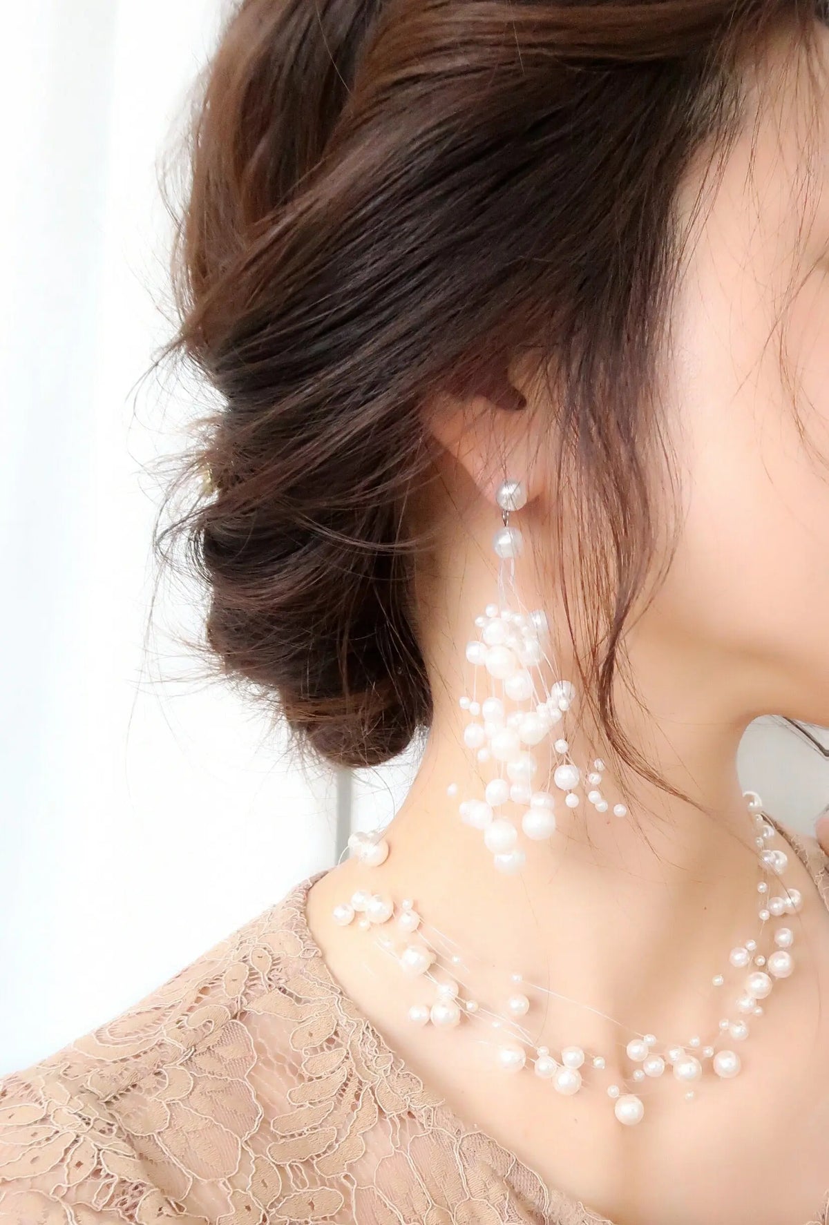 結婚式ネックレスお呼ばれアクセサリーセット可能パーティーパールパールネックレス3WAY