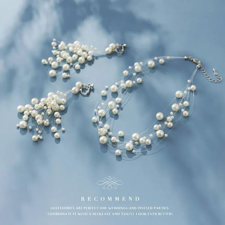 結婚式ネックレスお呼ばれアクセサリーセット可能パーティーパールパールネックレス3WAY