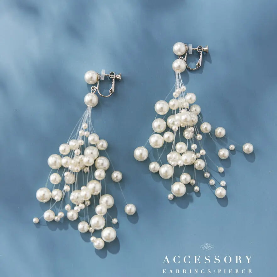 結婚式 ピアス イヤリング お呼ばれ アクセサリー セット可能 パーティー パール シャワーパールピアス パーティードレス通販TwinkleGIrls