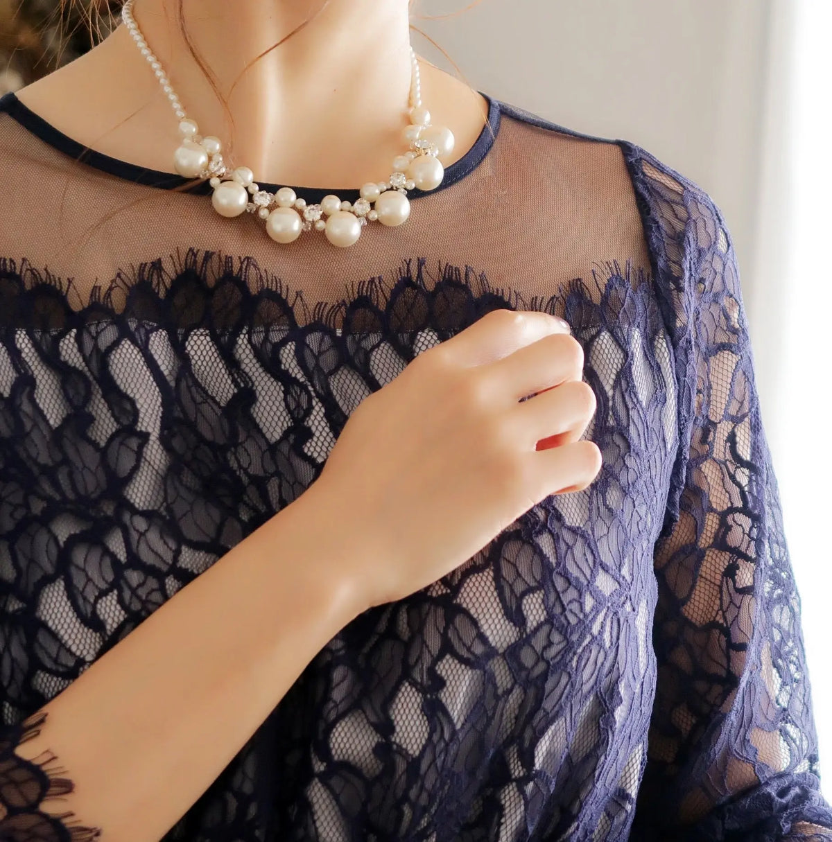 結婚式ネックレスお呼ばれアクセサリーセット可能パーティーパールパールネックレス3WAY