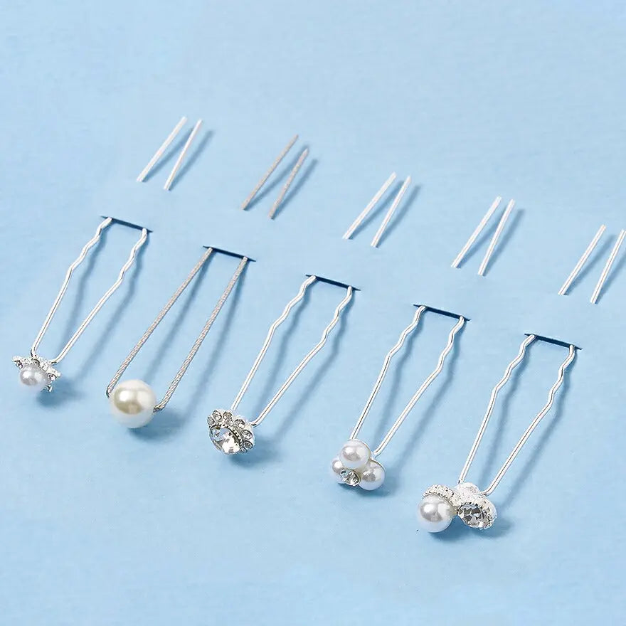 ヘアピンパール結婚式Uピンアクセサリーヘアアクセサリーゲストパーティーヘアピンヘアアクセシルバーお呼ばれ二次会