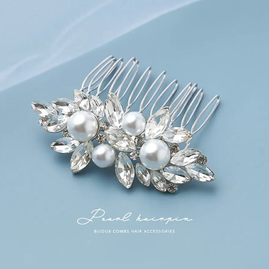 コームパール結婚式ヘアアクセサリーアクセサリーゲストパーティービジューヘアピンヘアアクセシルバーお呼ばれ二次会