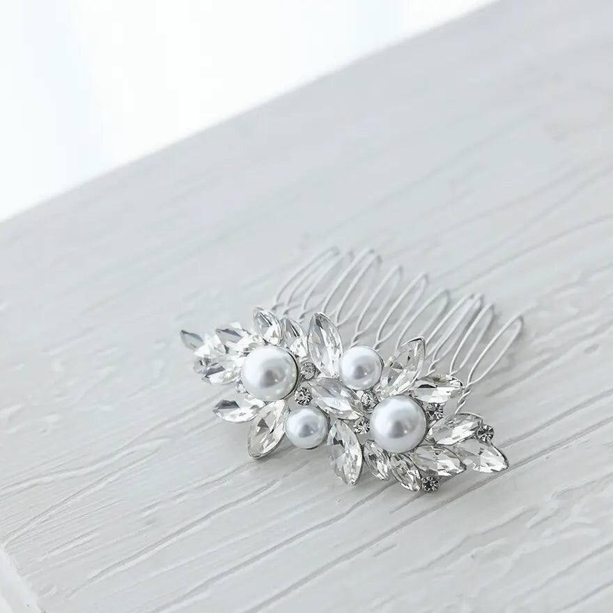 コームパール結婚式ヘアアクセサリーアクセサリーゲストパーティービジューヘアピンヘアアクセシルバーお呼ばれ二次会