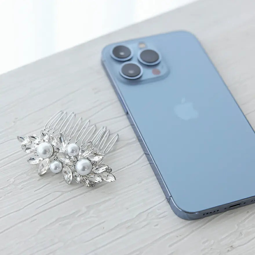 コームパール結婚式ヘアアクセサリーアクセサリーゲストパーティービジューヘアピンヘアアクセシルバーお呼ばれ二次会