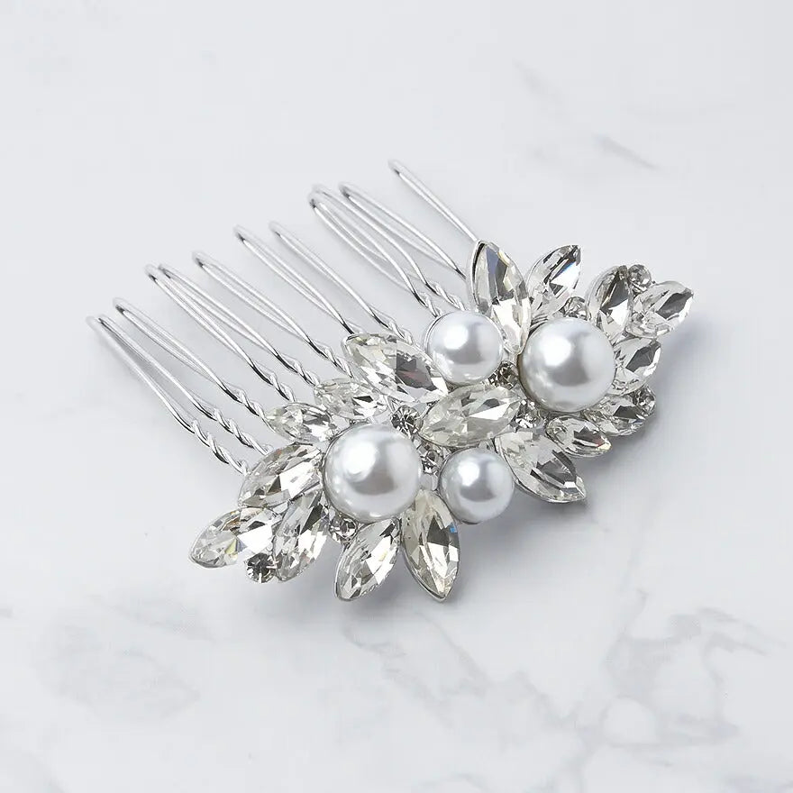 コームパール結婚式ヘアアクセサリーアクセサリーゲストパーティービジューヘアピンヘアアクセシルバーお呼ばれ二次会