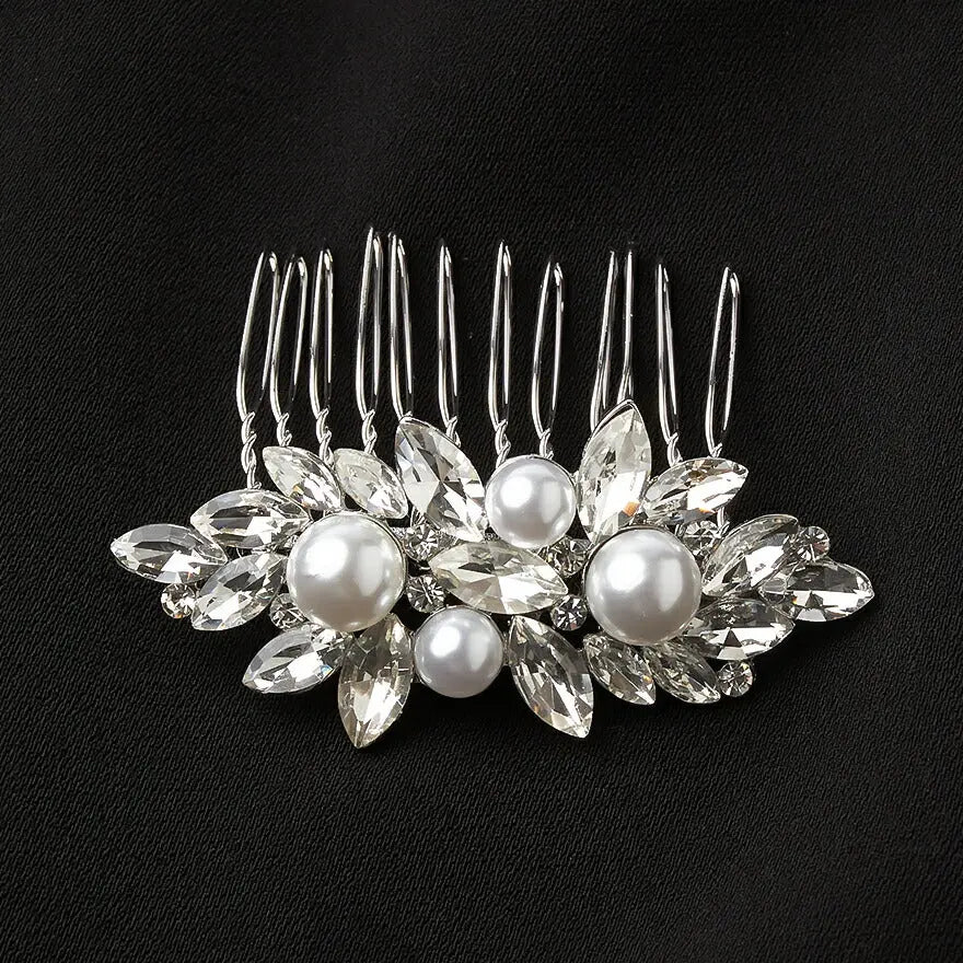 コームパール結婚式ヘアアクセサリーアクセサリーゲストパーティービジューヘアピンヘアアクセシルバーお呼ばれ二次会