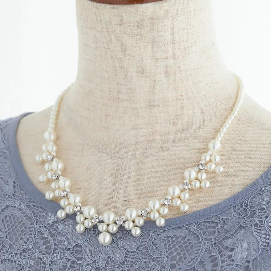 ネックレス結婚式パールアクセサリーパーティーゴージャスショートレディース2連50cm2WAYウェディングシンプルボリュームパールネックレス