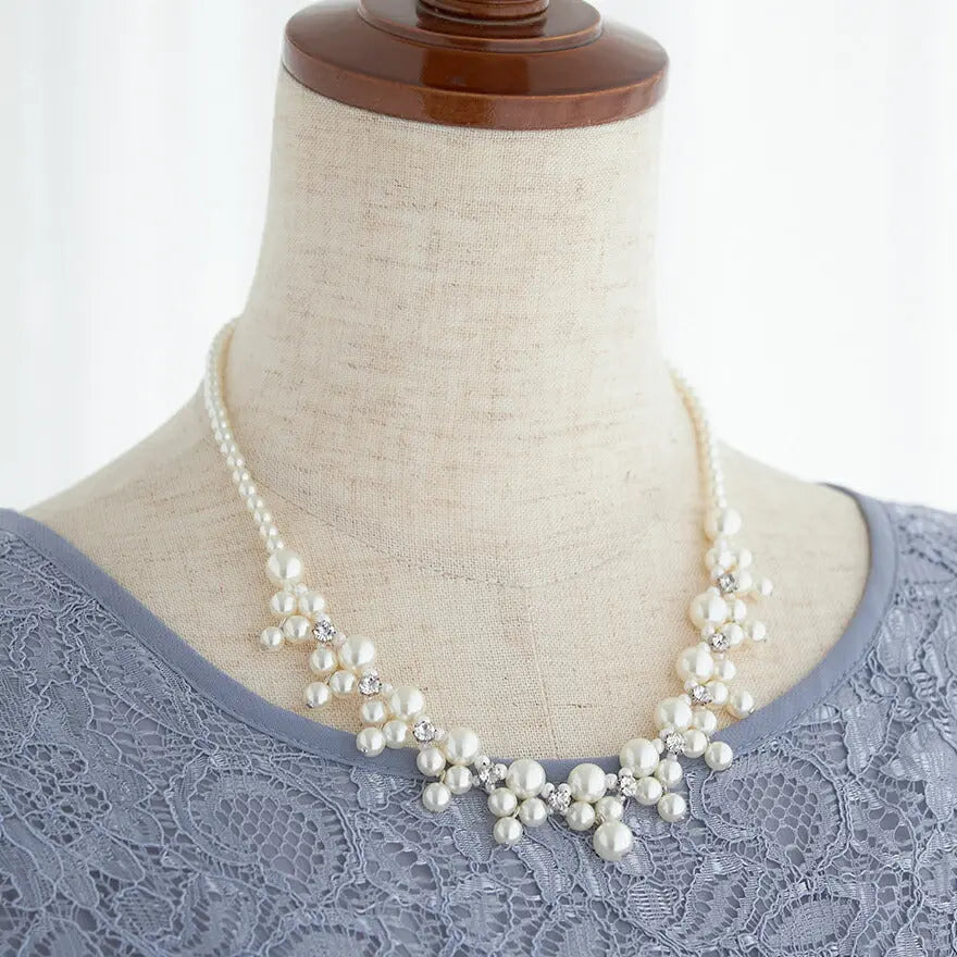 ネックレス結婚式パールアクセサリーパーティーゴージャスショートレディース2連50cm2WAYウェディングシンプルボリュームパールネックレス