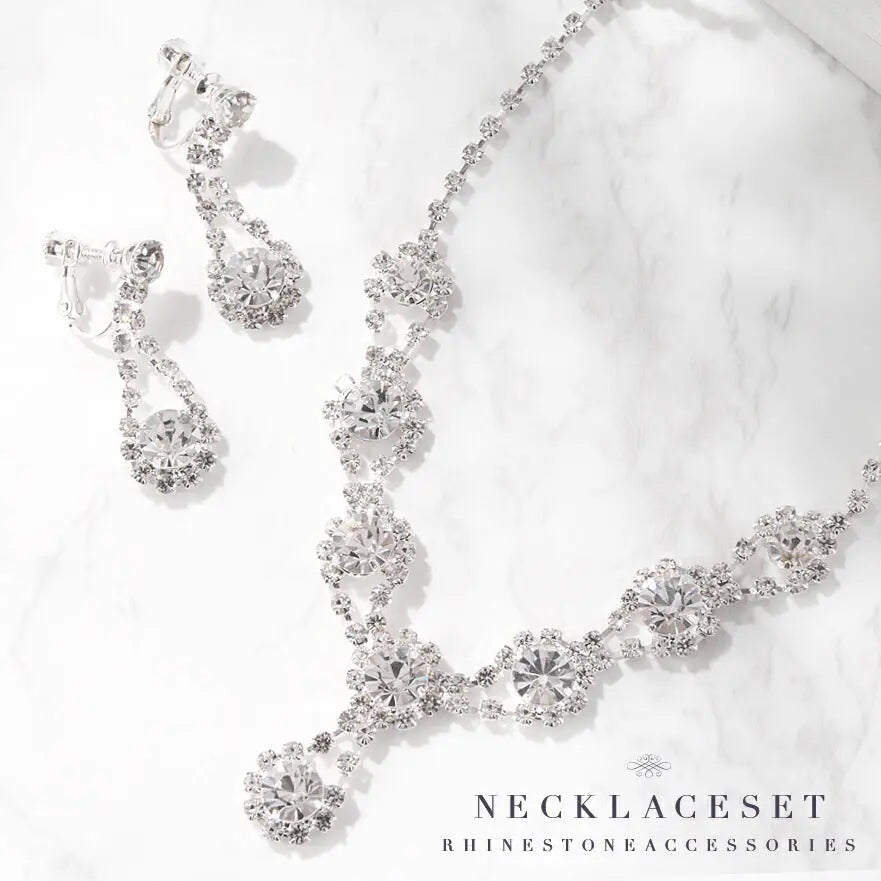 ネックレス 結婚式 お呼ばれ アクセサリー セット パーティ イヤリングとネックレスセット 春夏 ラインストーン パーティードレス通販TwinkleGIrls