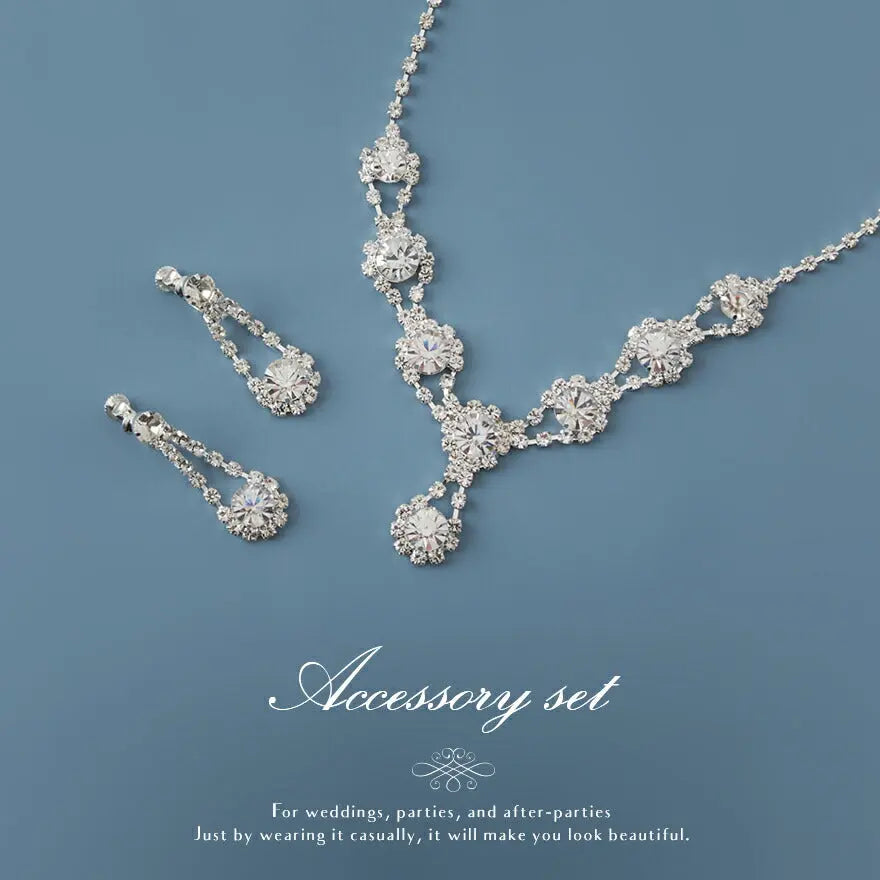 ネックレス結婚式お呼ばれアクセサリーセットパーティイヤリングとネックレスセット秋冬ラインストーン