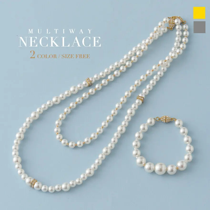 ネックレス結婚式パールアクセサリーパーティーゴージャスショートレディース2連50cm2WAYウェディングシンプルボリュームパールネックレス