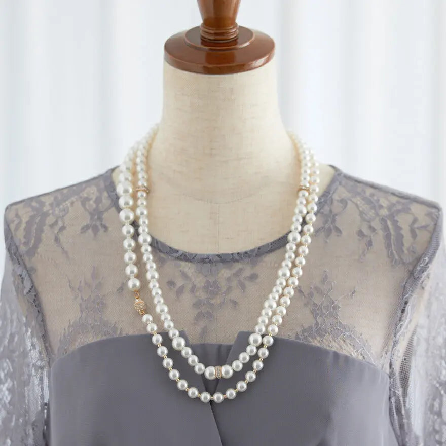 【30%OFFクーポンで2695円】ネックレス結婚式ロングマルチウェイパールアクセサリーマグネットパーティーゴージャスショートレディースチェーンウェディングシンプルボリュームパールネックレス