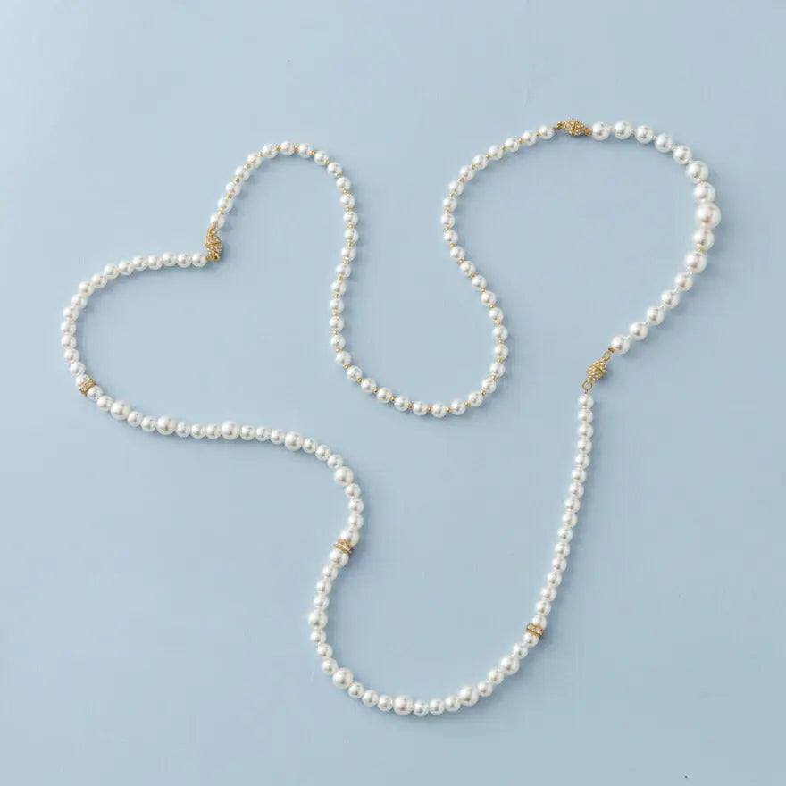 ネックレス結婚式パールアクセサリーパーティーゴージャスショートレディース2連50cm2WAYウェディングシンプルボリュームパールネックレス