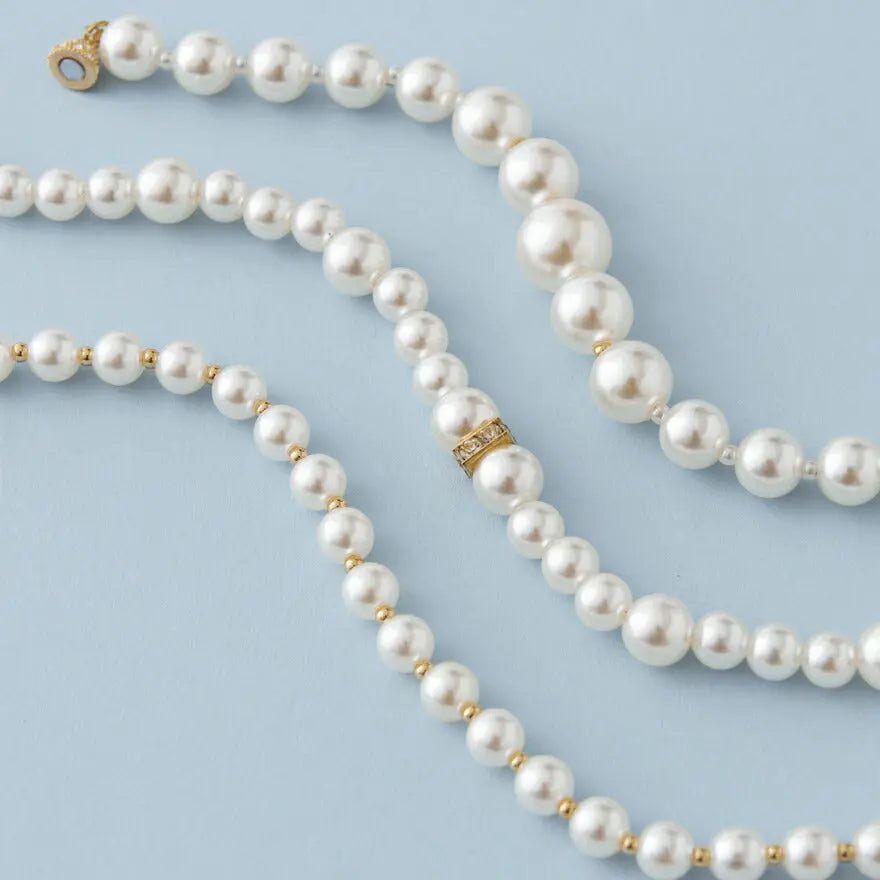 ネックレス結婚式パールアクセサリーパーティーゴージャスショートレディース2連50cm2WAYウェディングシンプルボリュームパールネックレス