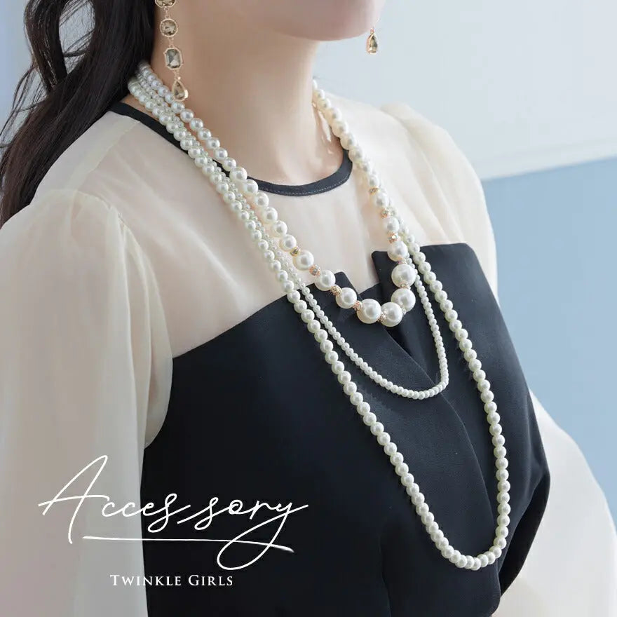 結婚式アクセサリーパールイミテーションパール二次会お呼ばれパーティーアクセ三連ネックレスパールネックレスロングパールネックレスロングネックレス