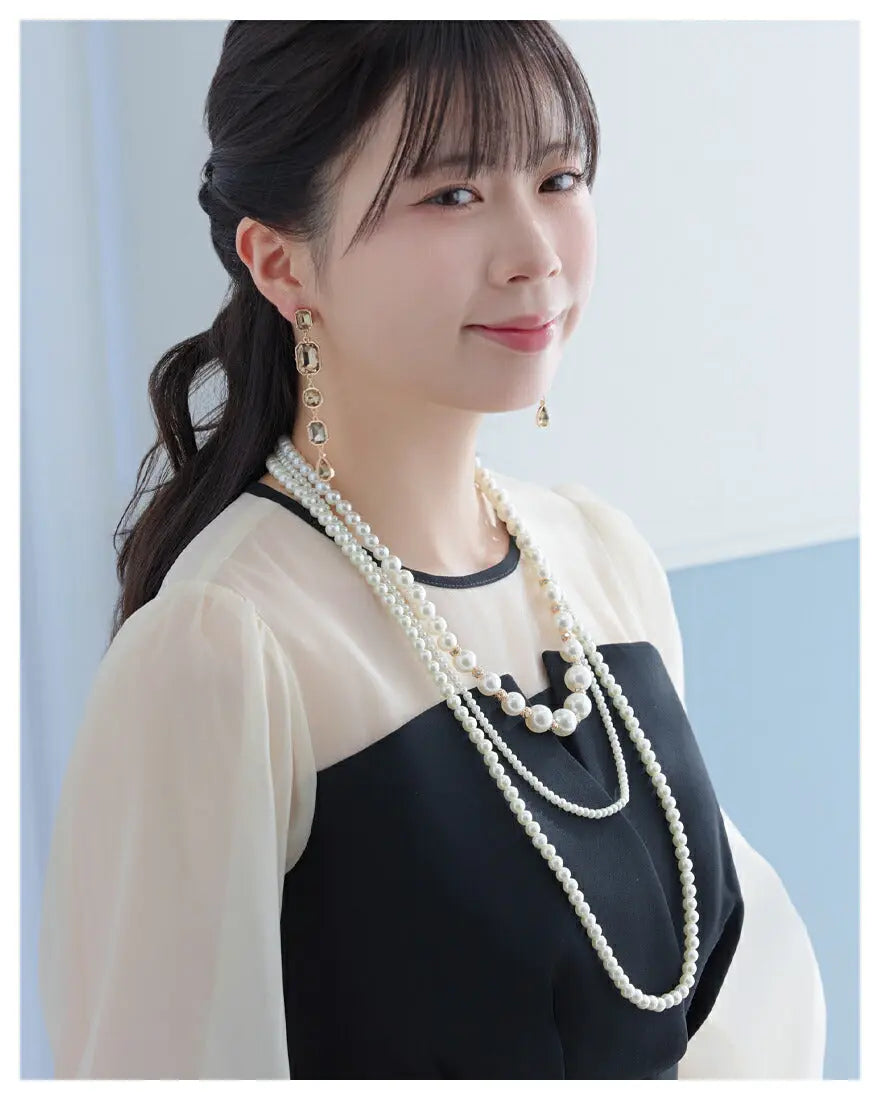 結婚式 アクセサリー パール イミテーションパール 二次会 お呼ばれ パーティー アクセ 三連 ネックレス パールネックレス ロングパールネックレス ロングネックレス パーティードレス通販TwinkleGIrls