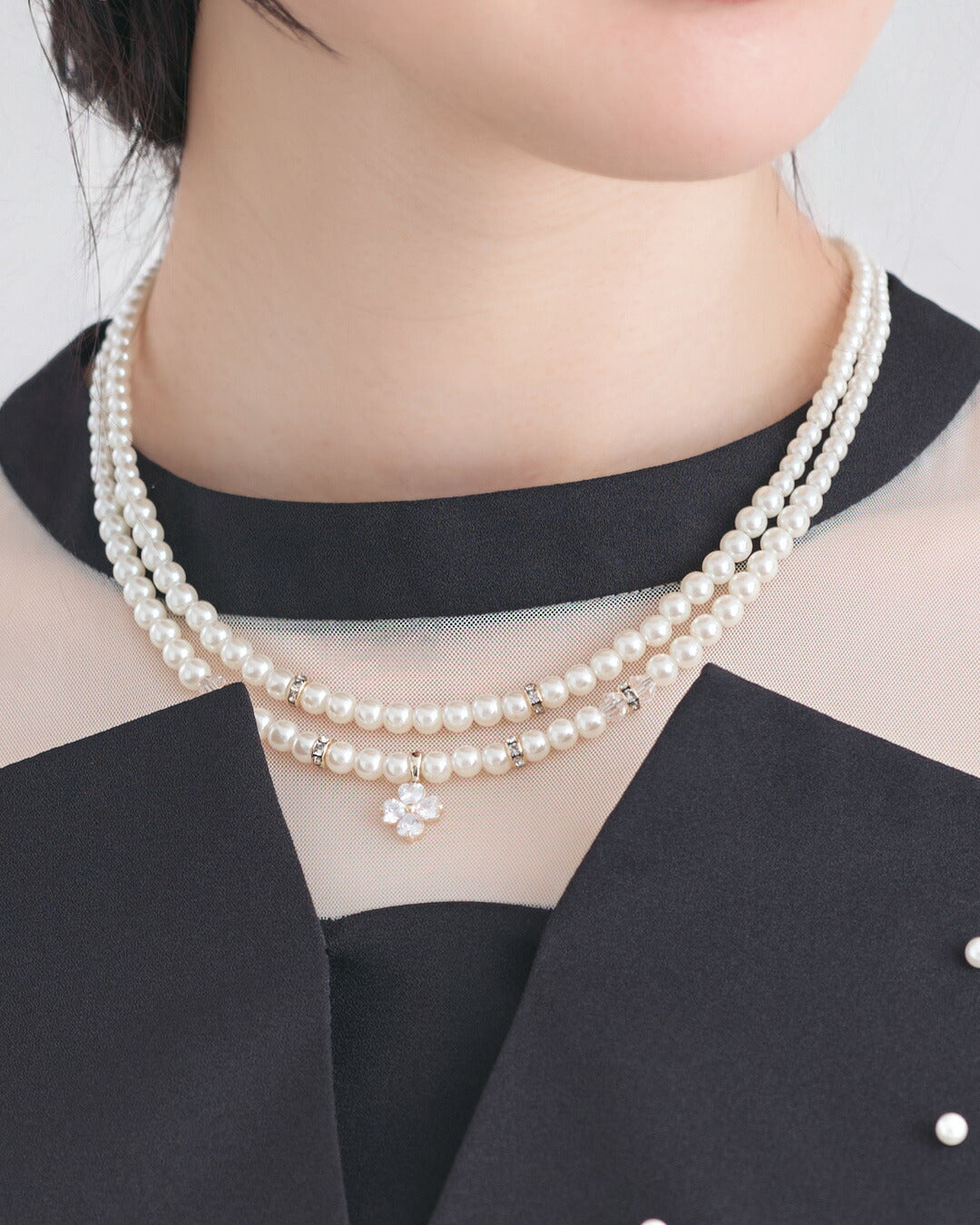 ネックレス結婚式パールアクセサリーパーティーゴージャスショートレディース2連50cm2WAYウェディングシンプルボリュームパールネックレス