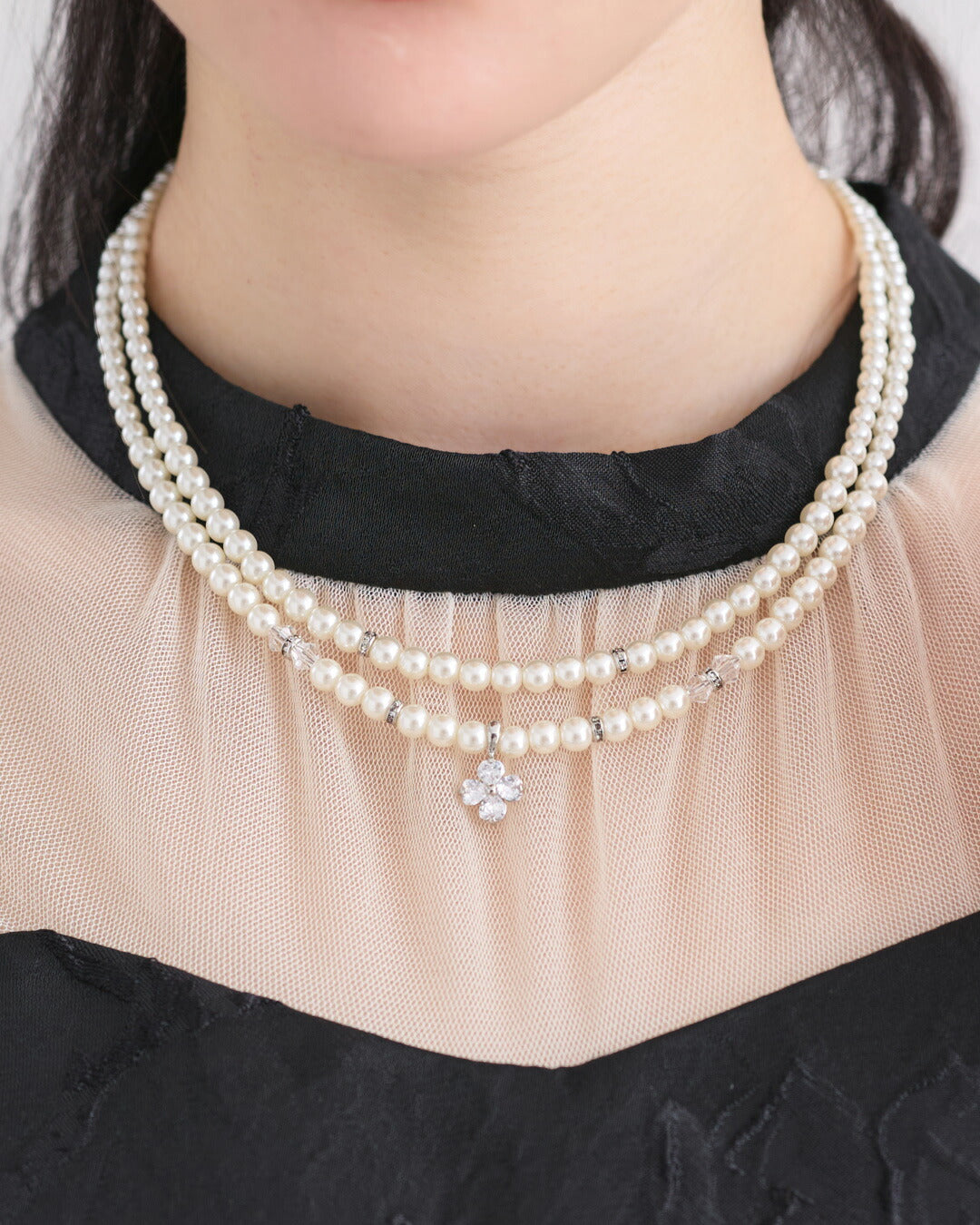 ネックレス結婚式パールアクセサリーパーティーゴージャスショートレディース2連50cm2WAYウェディングシンプルボリュームパールネックレス