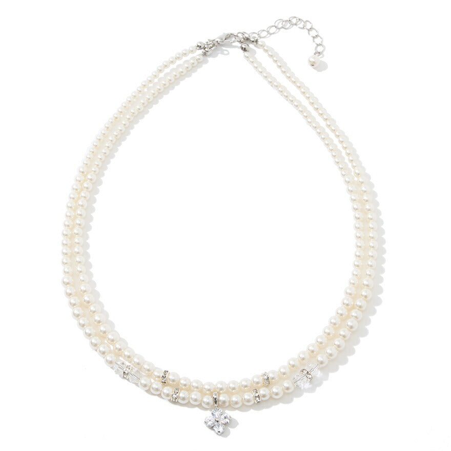 ネックレス結婚式パールアクセサリーパーティーゴージャスショートレディース2連50cm2WAYウェディングシンプルボリュームパールネックレス