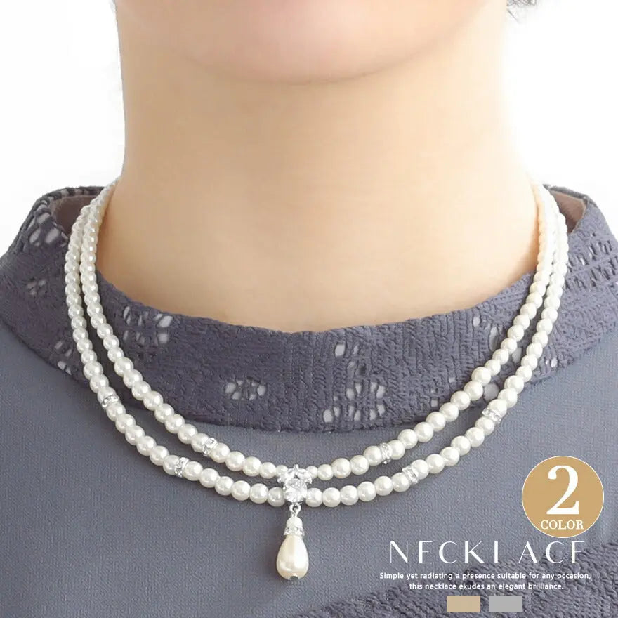 ネックレス結婚式パールアクセサリーパーティーゴージャスショートレディース2連50cm2WAYウェディングシンプルボリュームパールネックレス