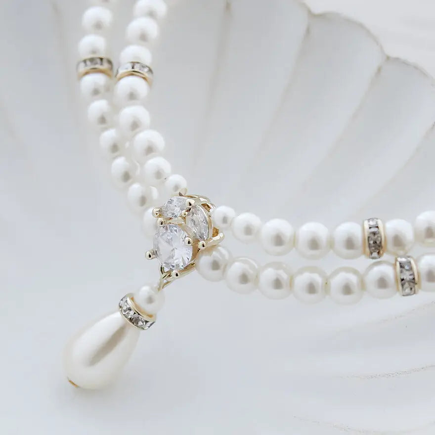 ネックレス結婚式パールアクセサリーパーティーゴージャスショートレディース2連50cm2WAYウェディングシンプルボリュームパールネックレス